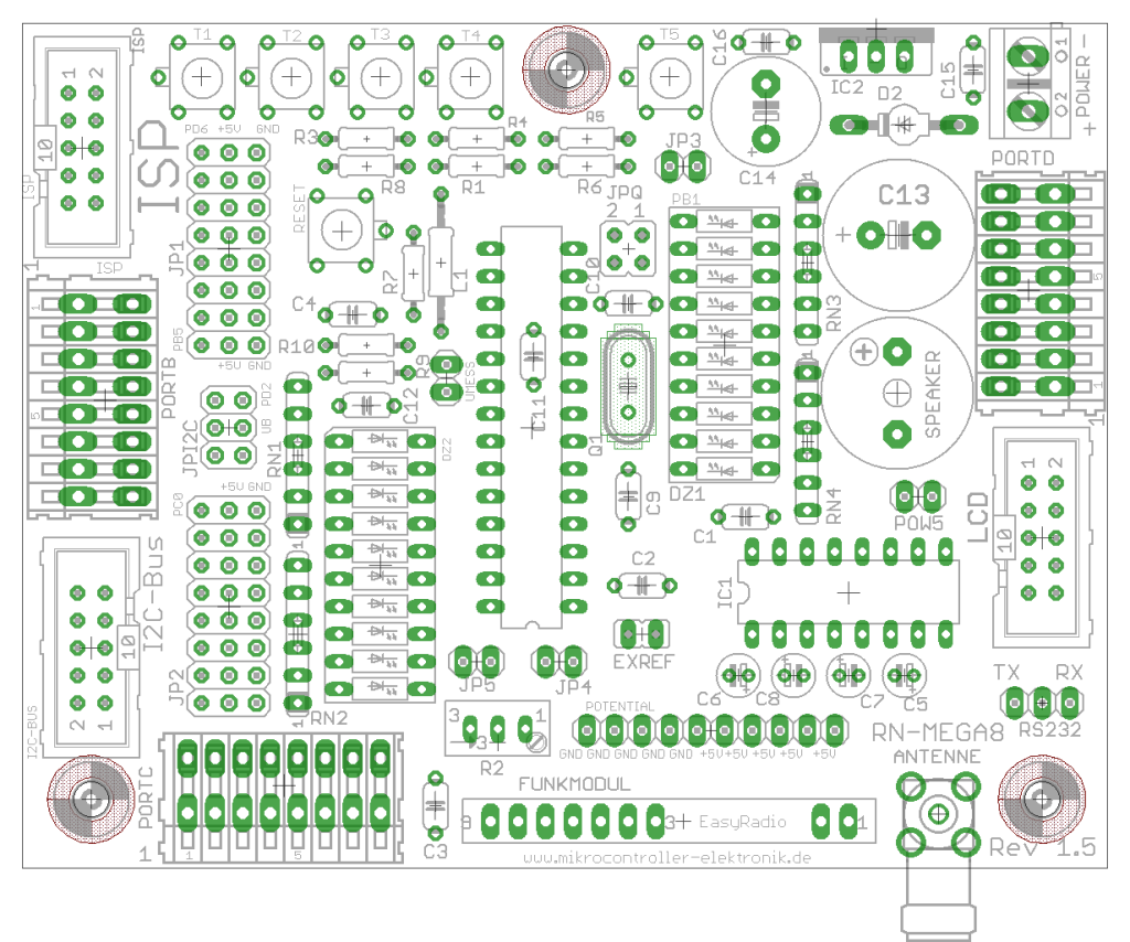 AVR Controllerboard RN-Mega8Plus Bestückungsplan