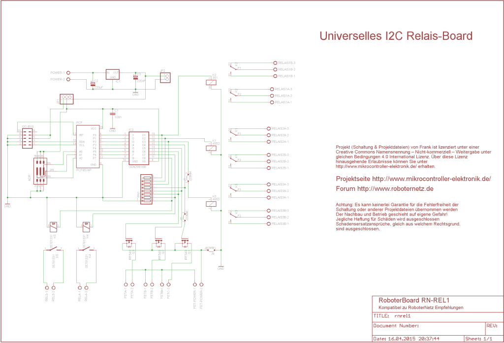 I2C Relais-Board Schaltplan