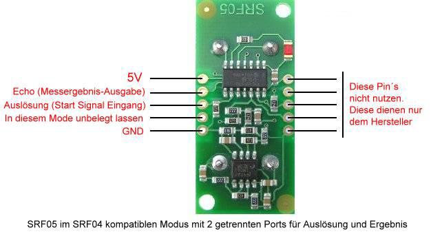 Pinbelegung Ultraschallsensor SRF05