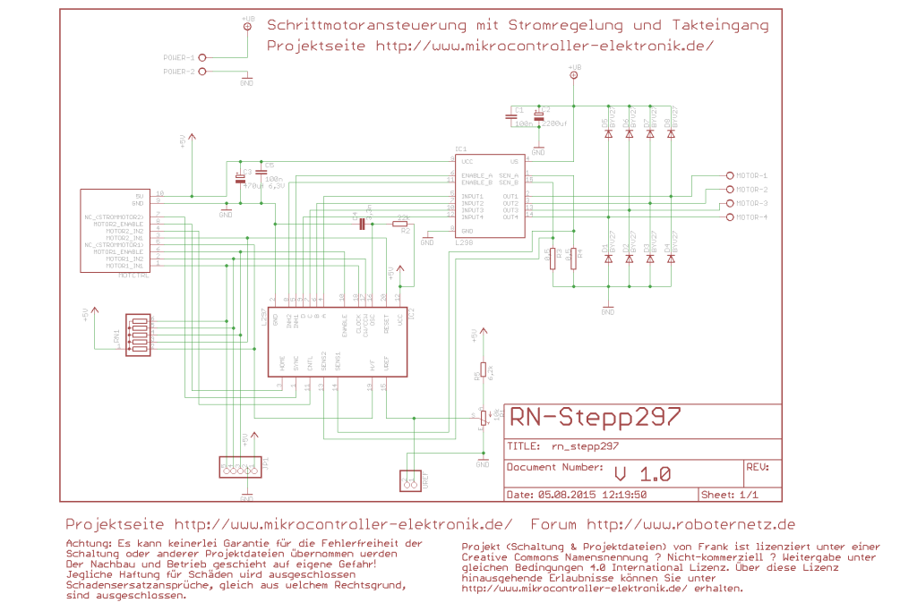 Schaltplan Schrittmotortreiber für Schrittmotoren mit bis zu 2A Phasenstrom