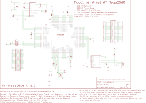 Schaltbild Mini Controllerboard mit Atmel ATmega2560 und USB